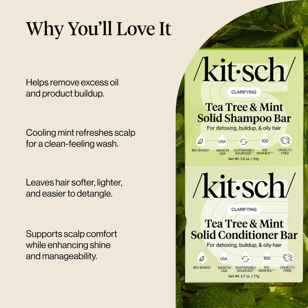 Kitsch Tea Tree Clarifying Set demonstrates clean scalp and smoother strands.