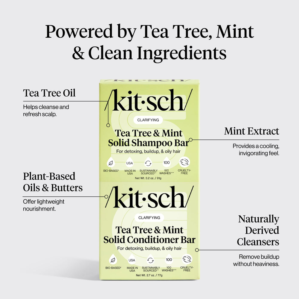 Kitsch Tea Tree Shampoo Bar on damp hair demonstrates oil-control and lightweight cleansing.