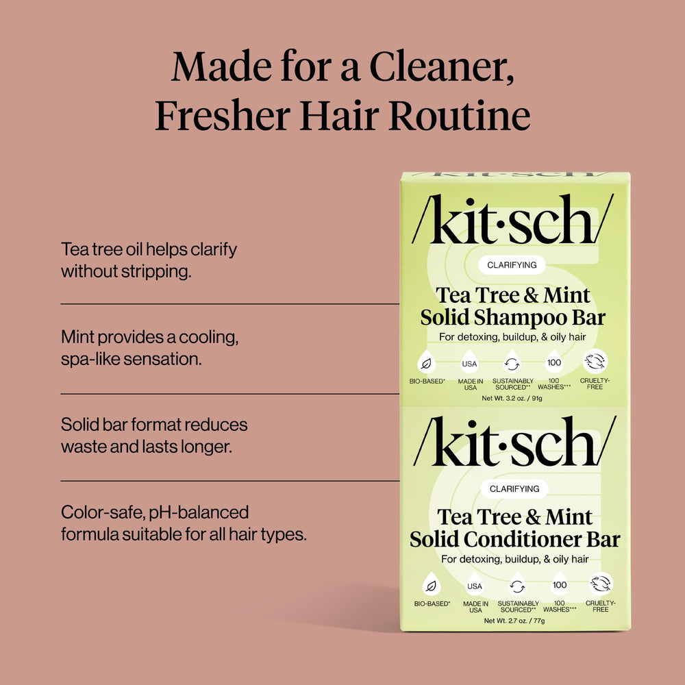 Close-up of Kitsch Tea Tree Oil and mint ingredients for refreshing scalp care.