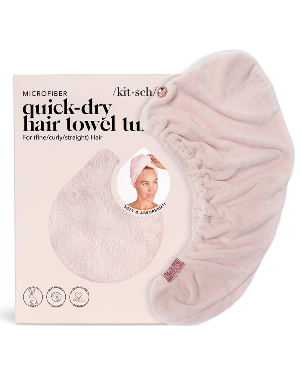 Kitsch toalla microfibra para cabello largo, alta absorción y comodidad diaria.
