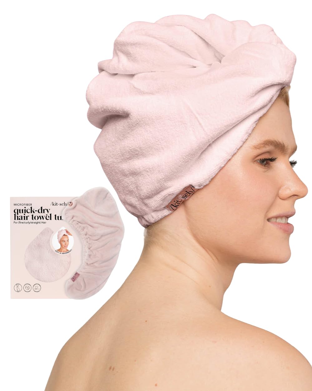 Kitsch toalla microfibra rosa, regalo ideal para el cuidado capilar.