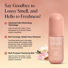 Kitsch Tula Rose spray on hair provides light, lasting fragrance