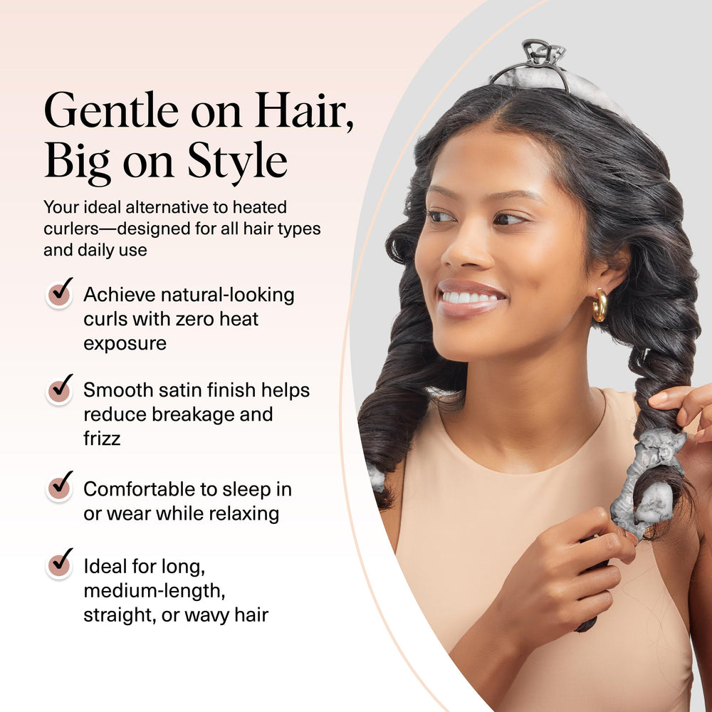 Kitsch two satin scrunchies secure curls gently, no pulling