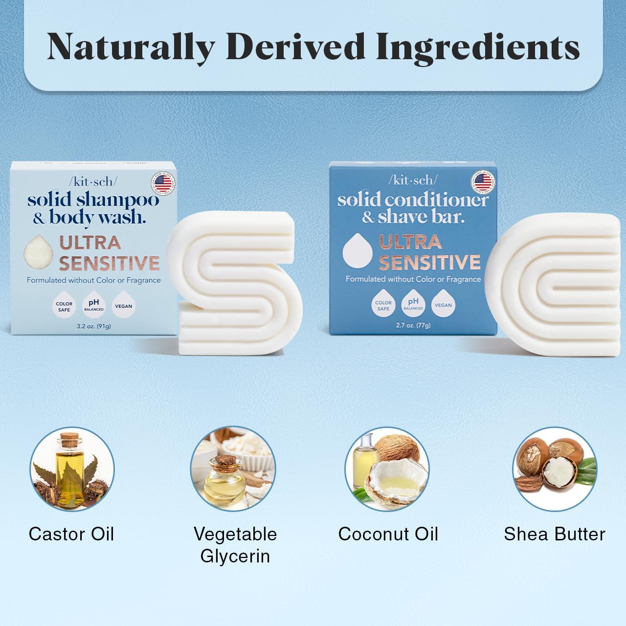 Kitsch Ultra Sensitive USA-made label signaling ethical production and skin-friendly design.
