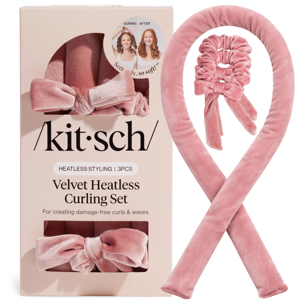 Kitsch velvet heatless curler rod terracotta shows smooth curl potential.