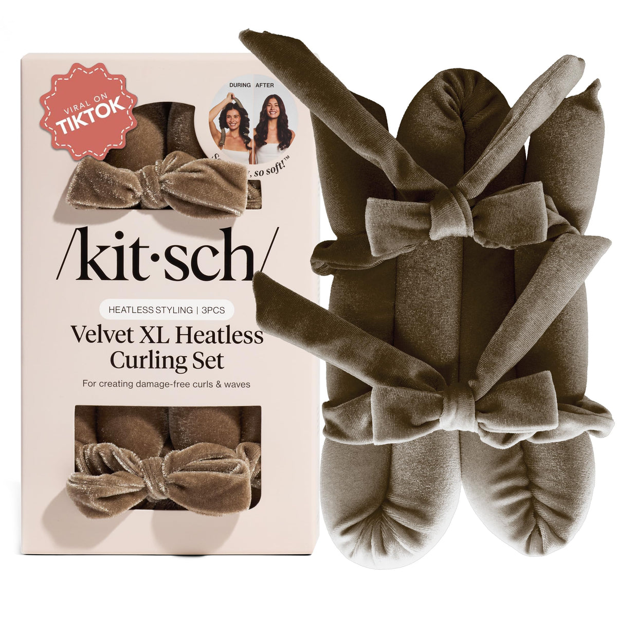 Kitsch Velvet XL heatless curl rod for overnight waves.
