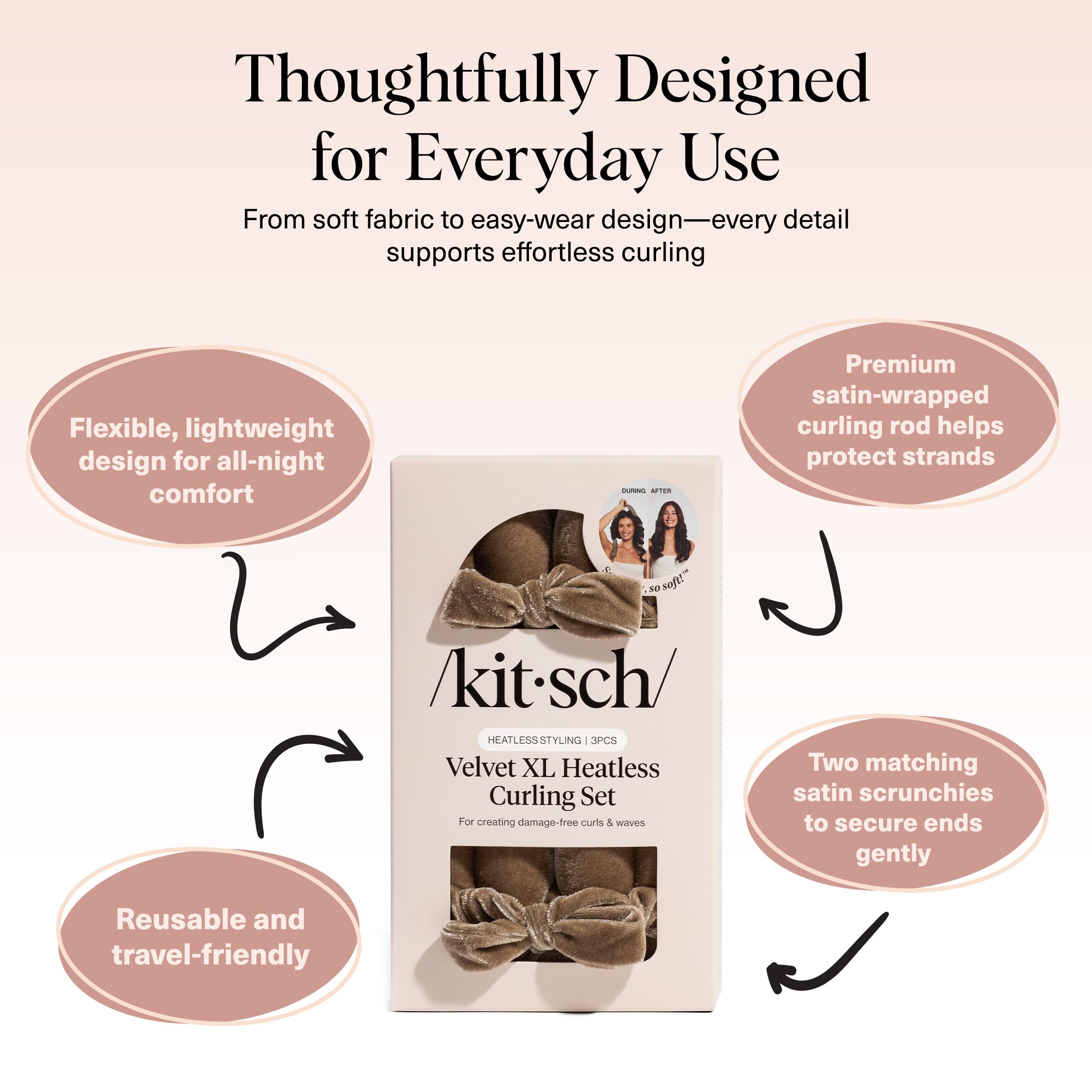 Kitsch Velvet XL no-slip velvet grip keeps hair in place.