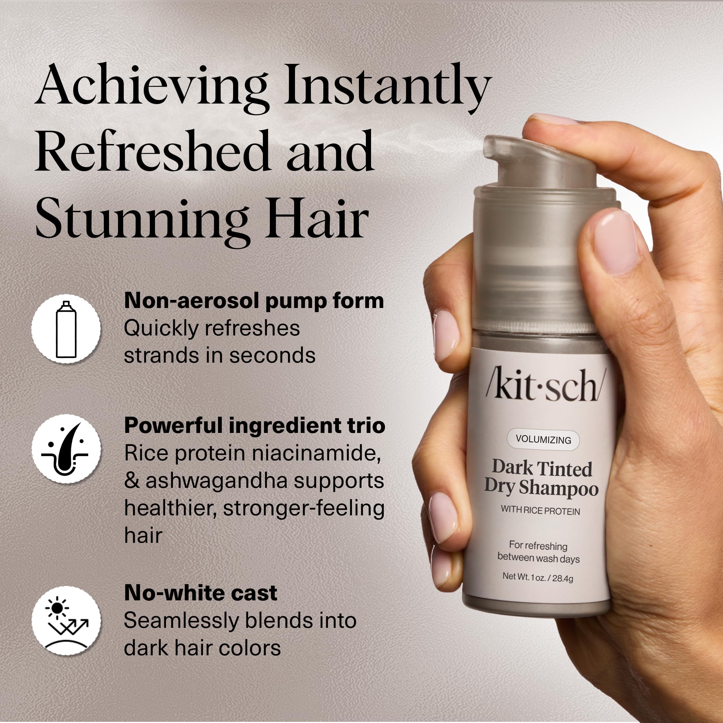 Kitsch dry shampoo pump dispensing precise amount for mess-free application