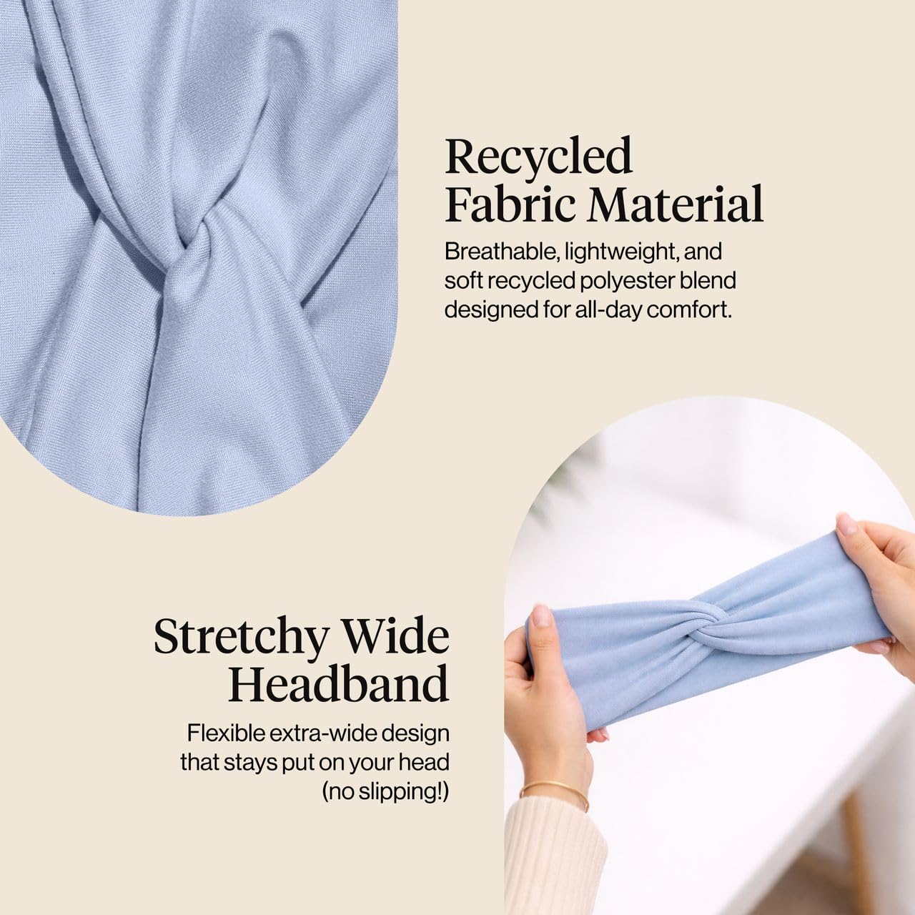Kitsch wide headbands non-slip fit keeps hair in place during high-intensity workouts.