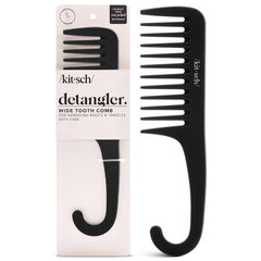 Kitsch wide-tooth detangler comb with curved handle eases detangling for all hair types