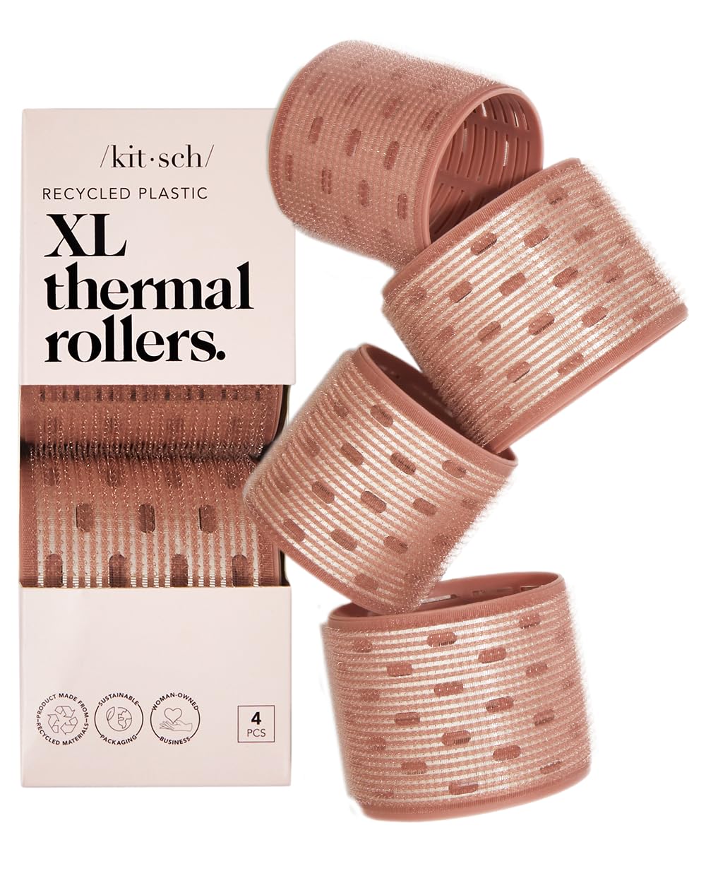 Kitsch XL ceramic thermal rollers terracotta 4pc pack for voluminous blowouts.