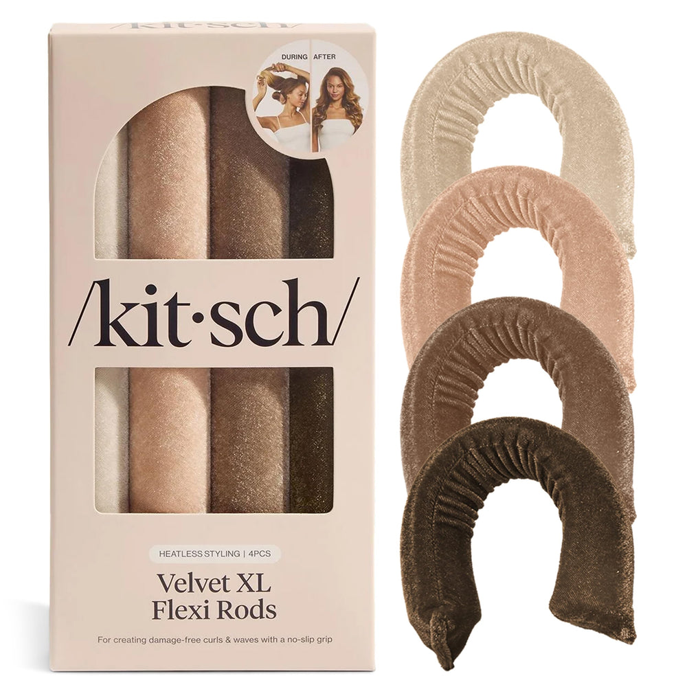 Kitsch XL Flexi Rods in soft velvet protect hair and scalp during styling.