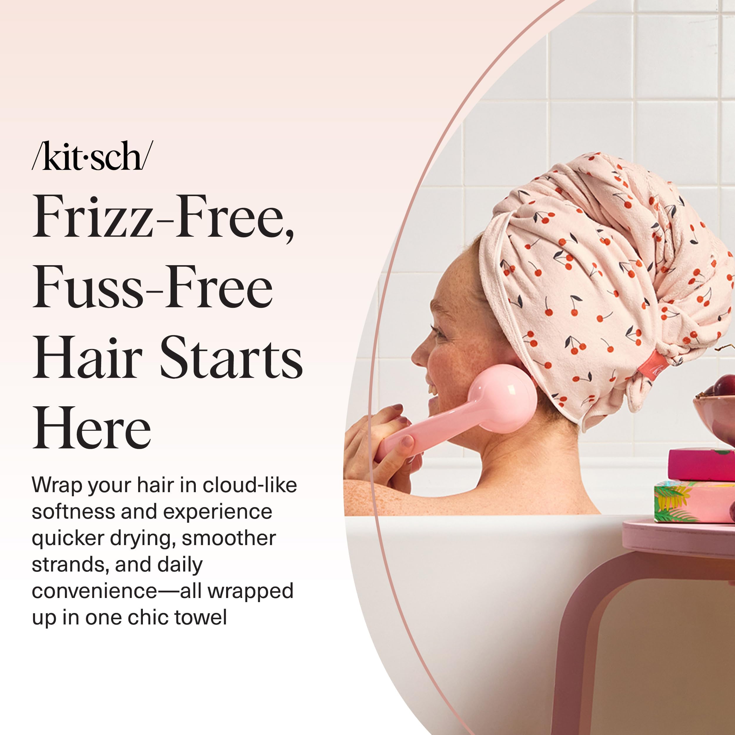 Kitsch XL cherry print microfiber wrap for everyday hair care and convenience.