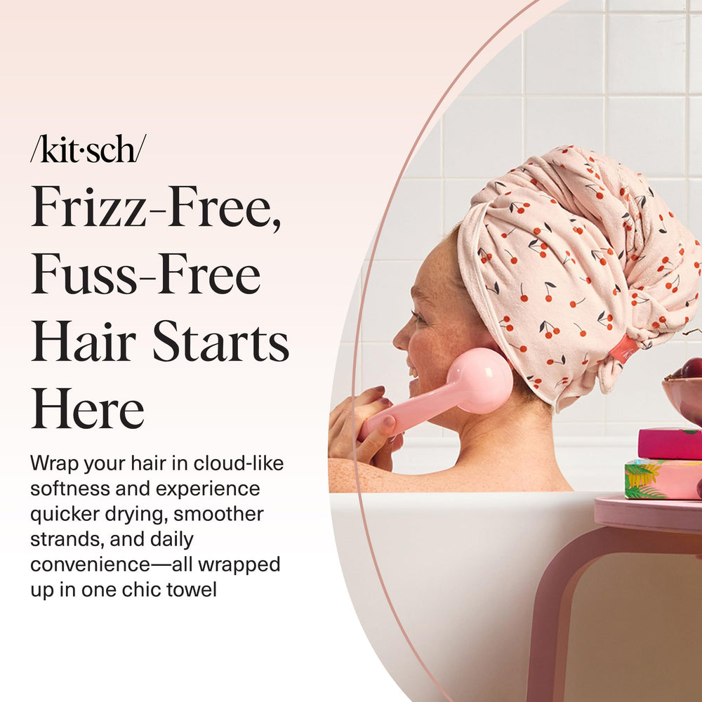 Kitsch XL cherry print microfiber wrap for everyday hair care and convenience.