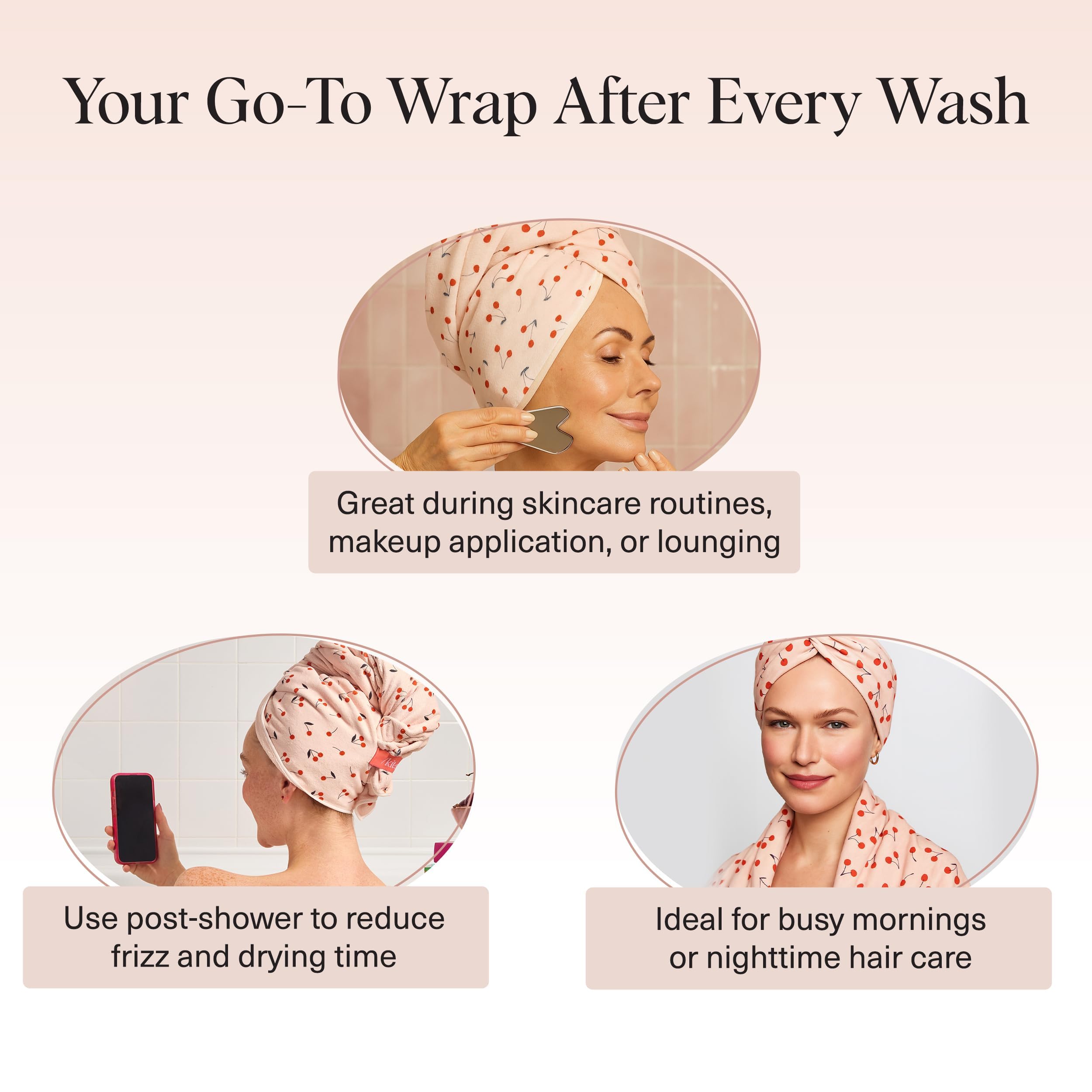 Kitsch XL cherry print microfiber wrap reduces friction and frizz for curly styles.