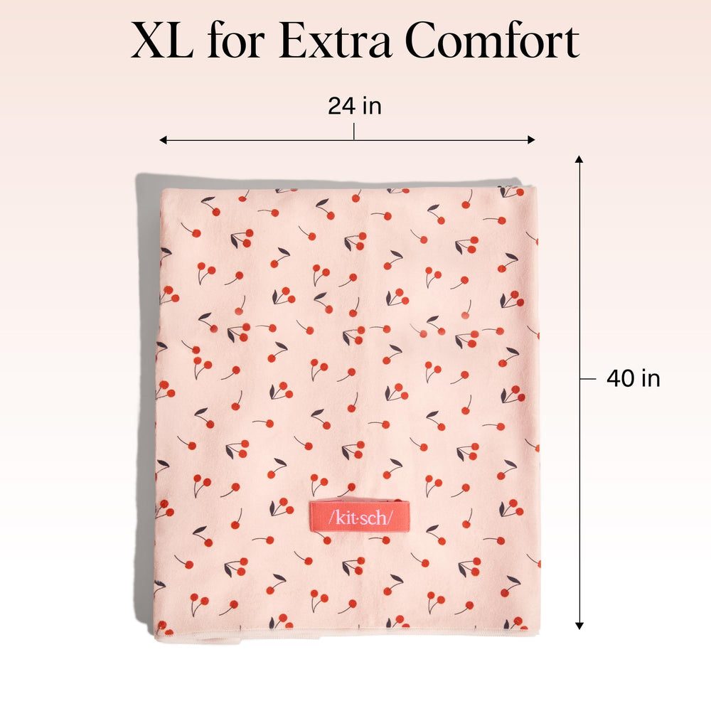 Kitsch XL cherry print microfiber wrap accommodates long hair with full coverage.