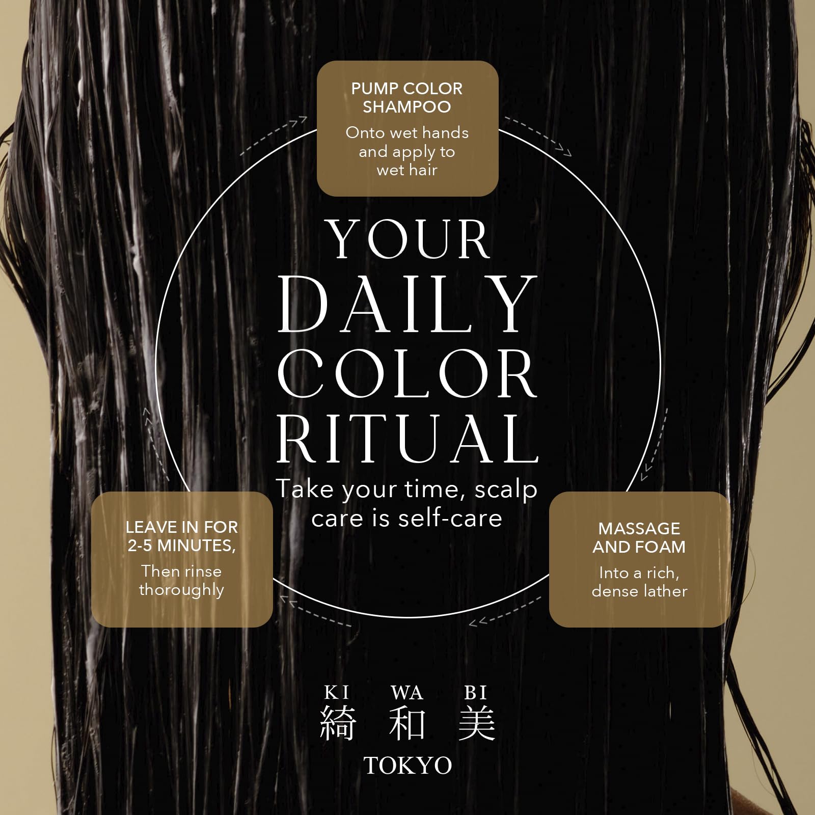 KIWABI Hair Color Shampoo on dry hair reveals natural shine