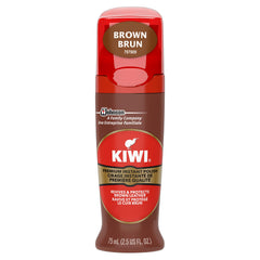 KIWI Instant Shine and Protect brown bottle showing long-lasting leather shine.