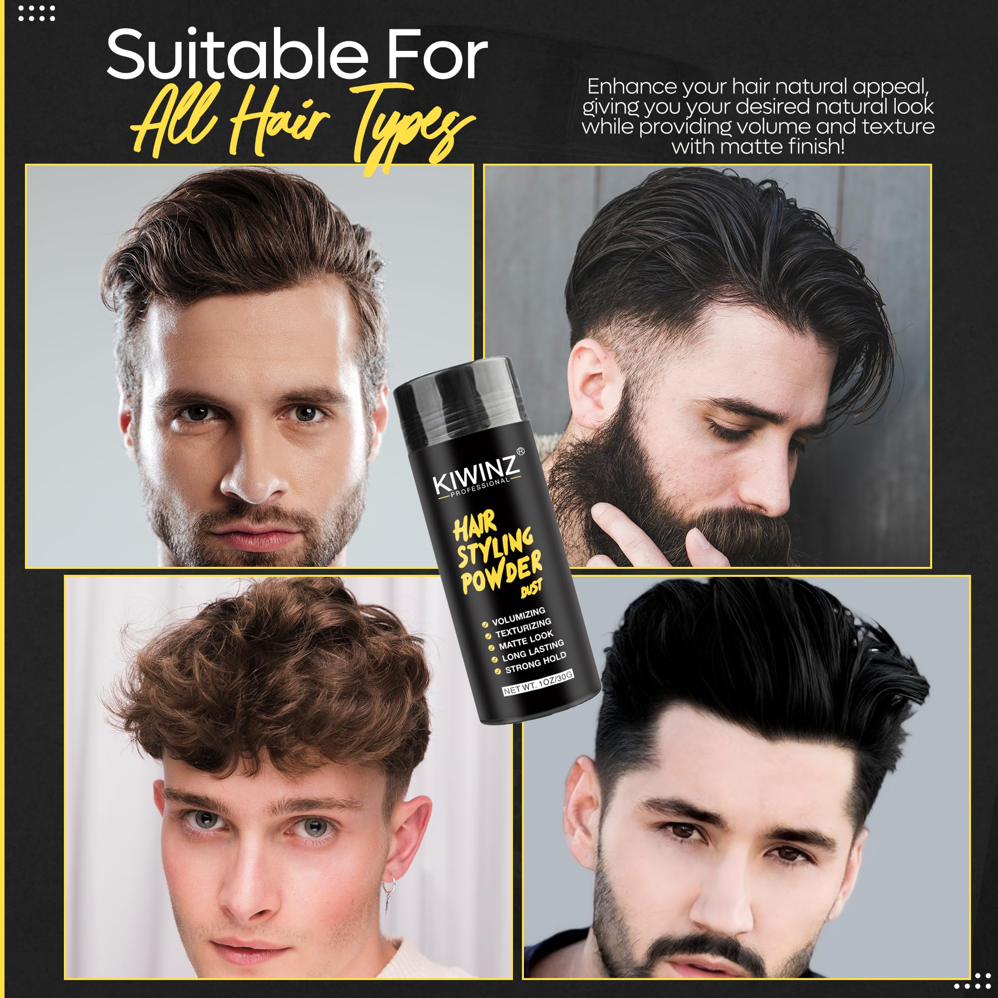 Kiwinz powder on hair enhances texture without shine
