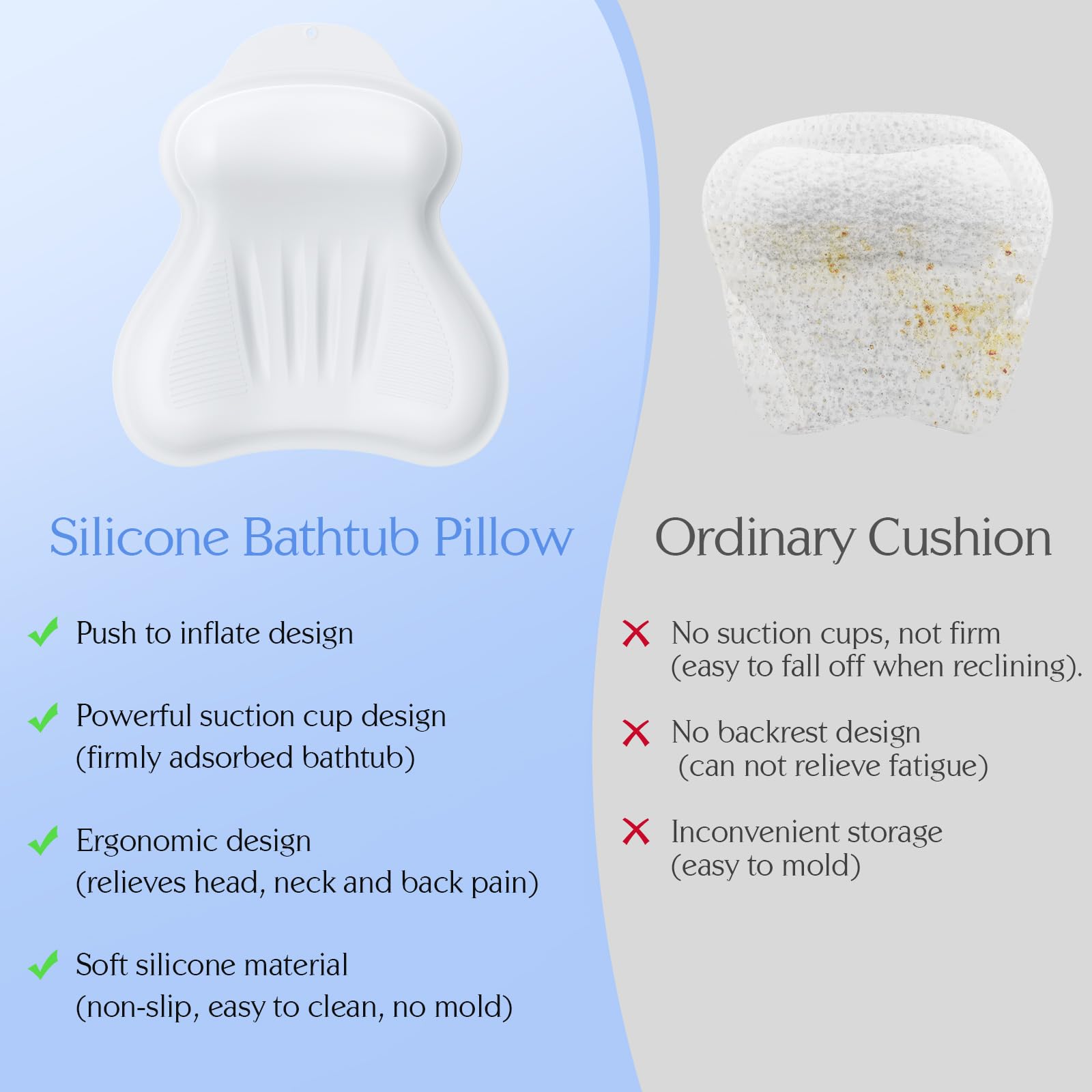 Kixcvdm bath pillow rinsed under faucet and hung to dry for easy maintenance