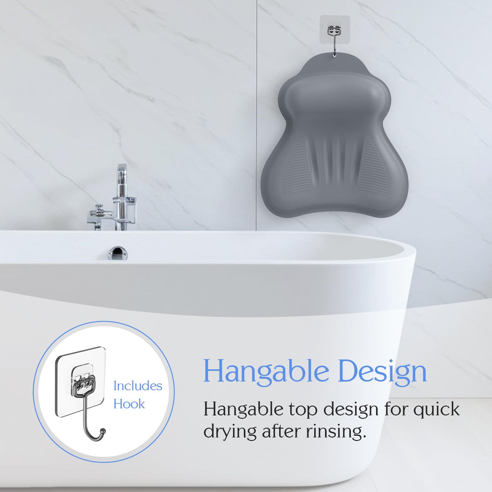 kixcvdm bath pillow includes a hook for hanging after use