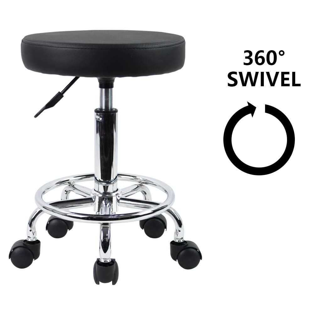 KKTONER round stool showing built-in foot rest for comfort.