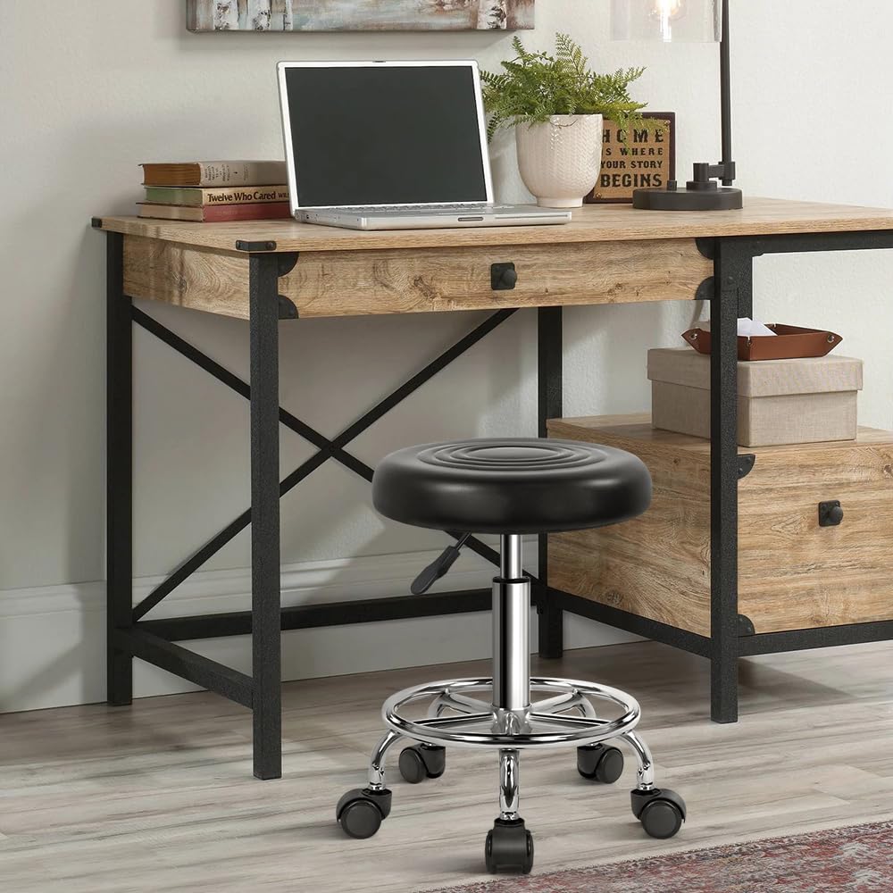 KKTONER PU leather round stool footrest — comfortable support during long tasks.