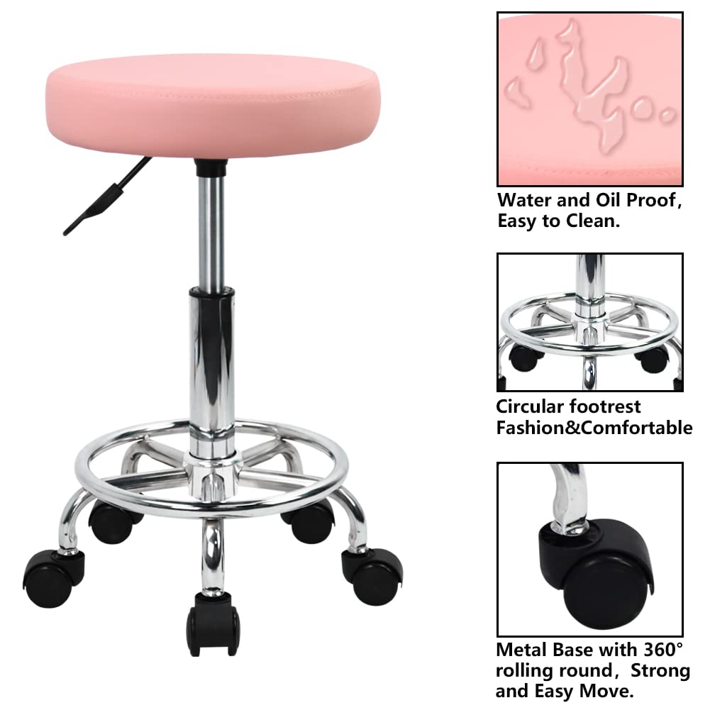 KKTONER PU leather round stool pink assembly quick setup in minutes