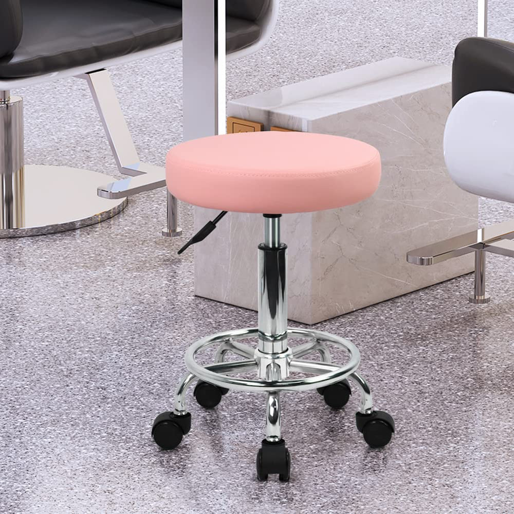 KKTONER PU leather round stool pink foot rest for ergonomic support