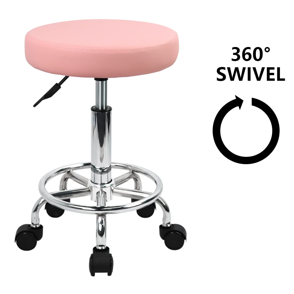 KKTONER PU leather round stool pink height adjustment for flexible setup