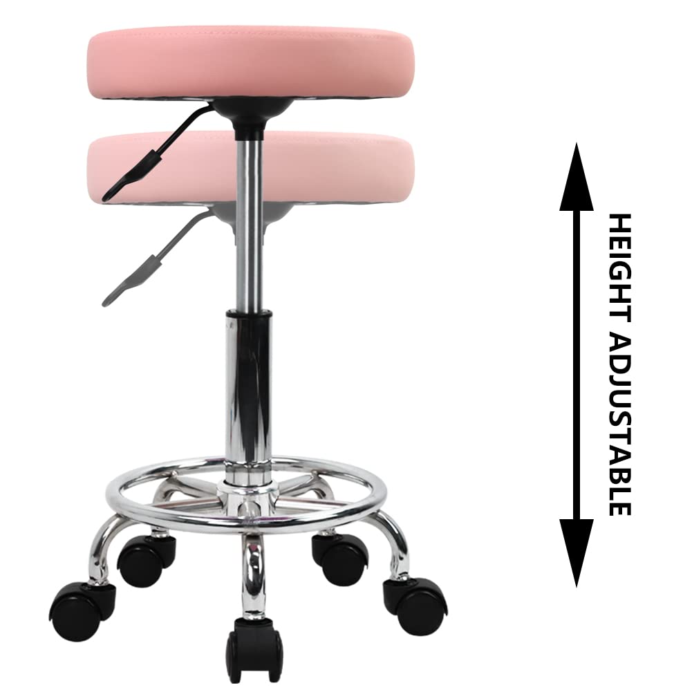 KKTONER PU leather round stool pink in salon setting for professional use