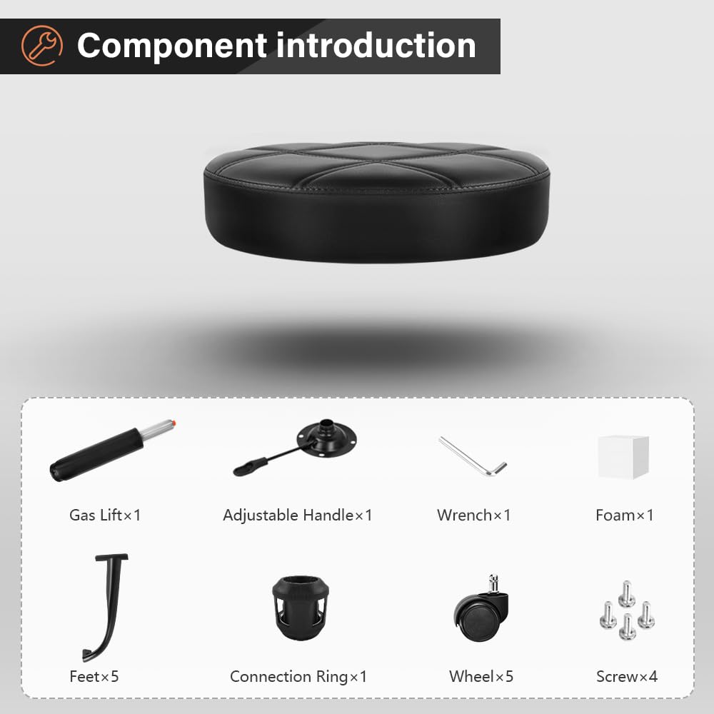 KKTONER rolling stool chair black gloss finish for modern interiors