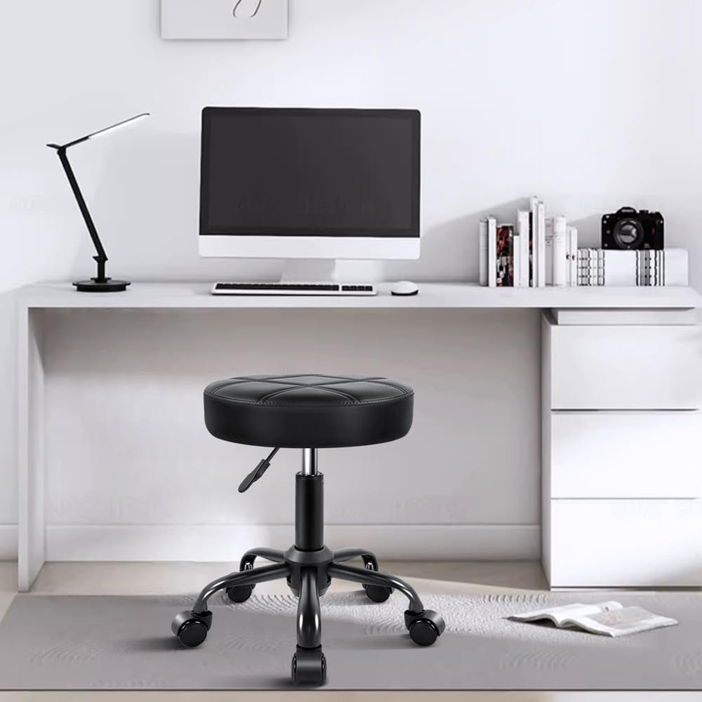 KKTONER rolling stool chair PU leather cushion, waterproof and easy to clean