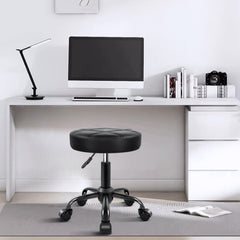 KKTONER rolling stool chair PU leather cushion, waterproof and easy to clean