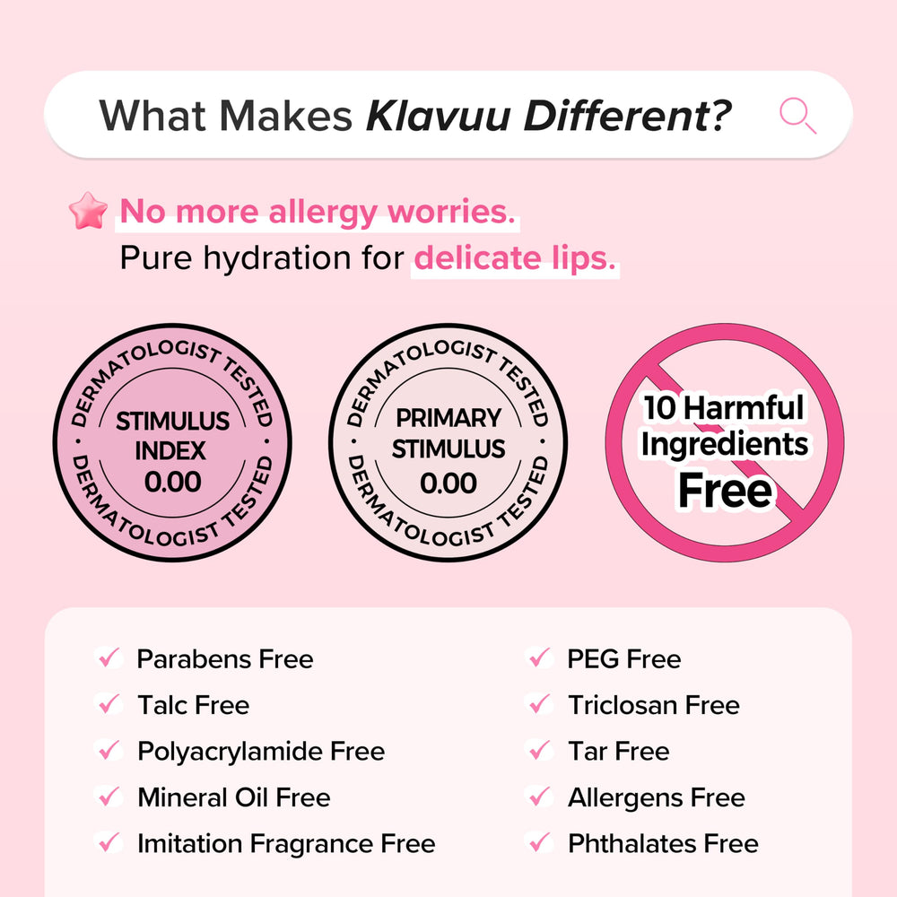 Klavuu hypoallergenic and paraben-free formula supports sensitive lips