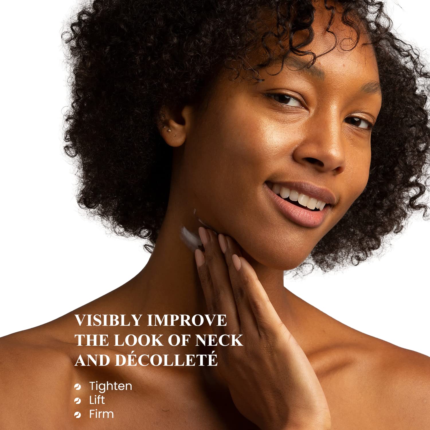Kleem Organics Neck Firming Cream swatch on neck—hydration and gentle firming for daily care.