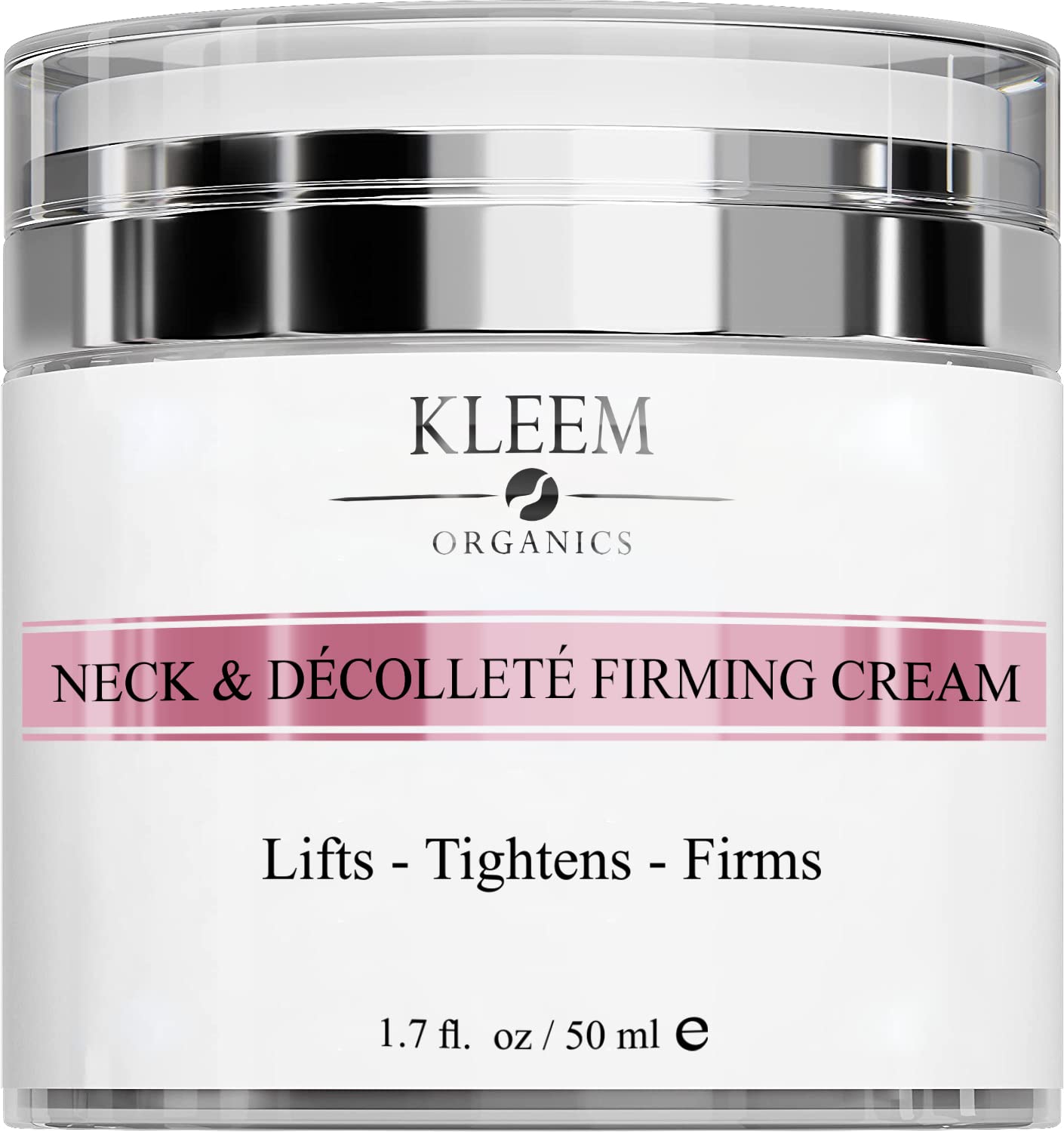 Kleem Organics Neck Firming Cream bottle closeup—retinol moisturizer for neck and décolleté.