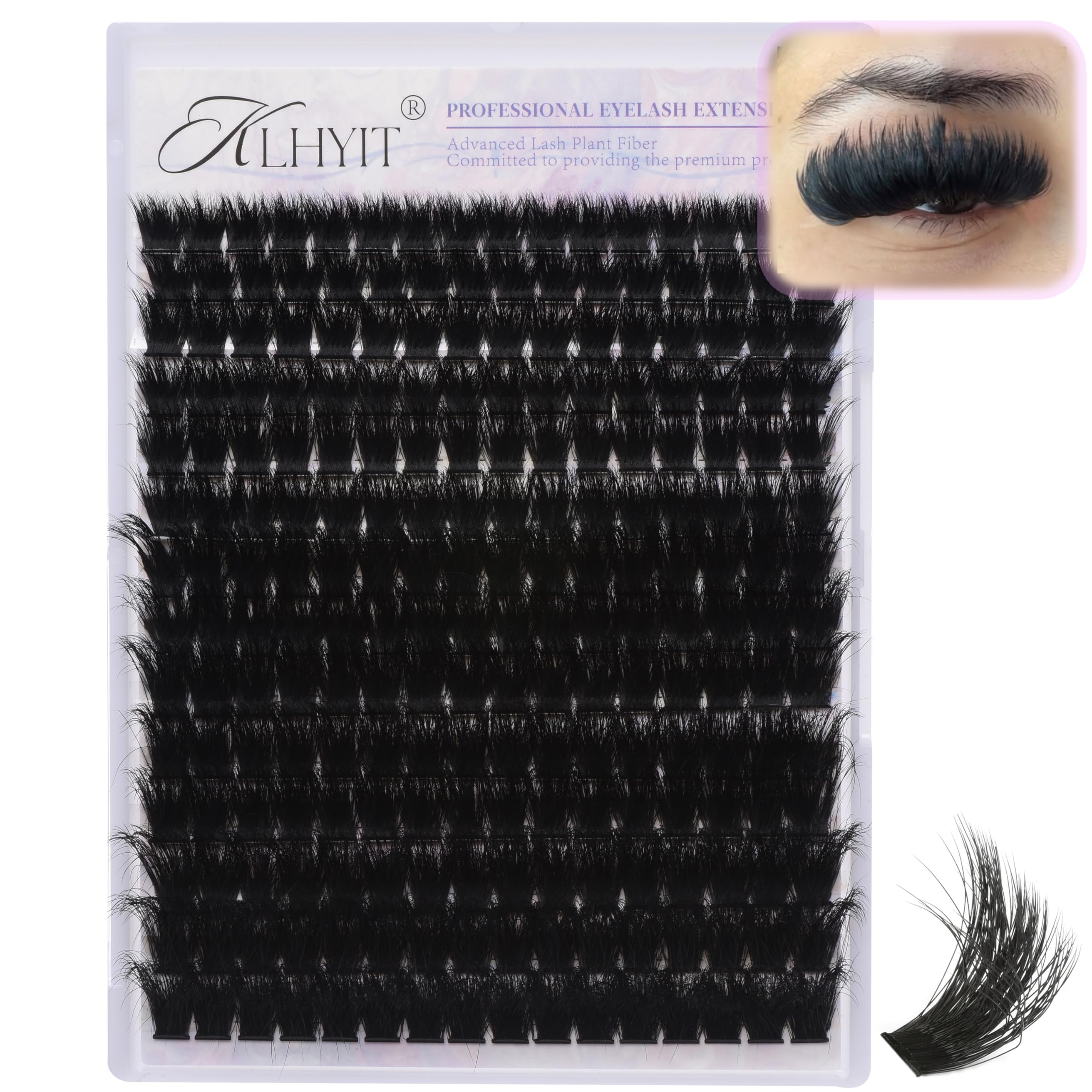 KLHYIT 200D lash clusters close-up show dense volume for dramatic yet natural look