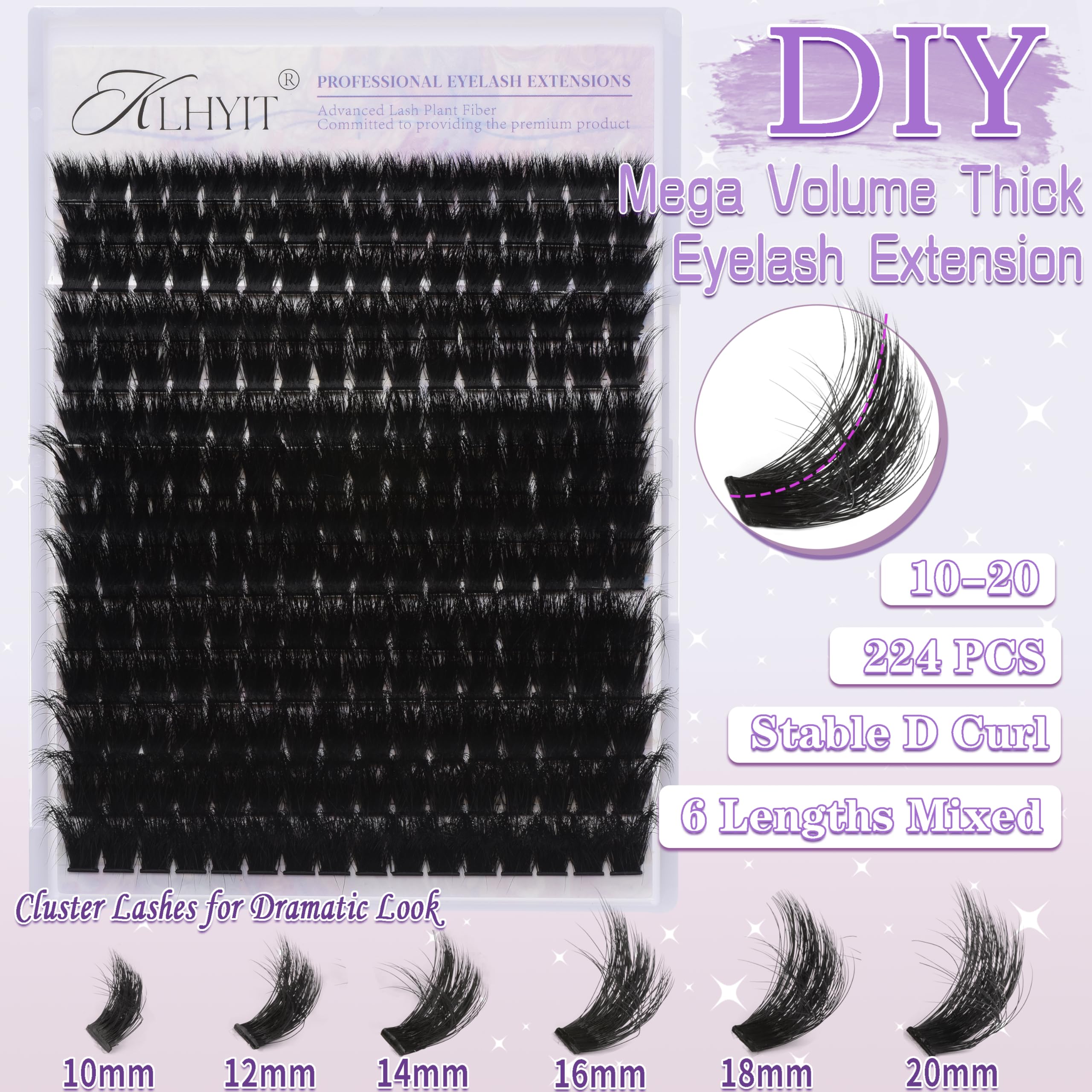 KLHYIT 200D matte black lash clusters with D-Curly definition on view