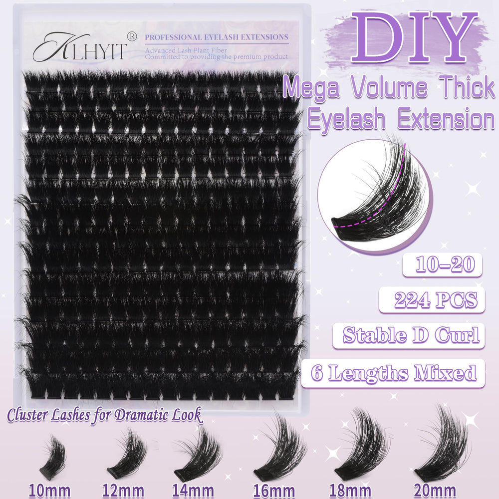 KLHYIT 200D matte black lash clusters with D-Curly definition on view