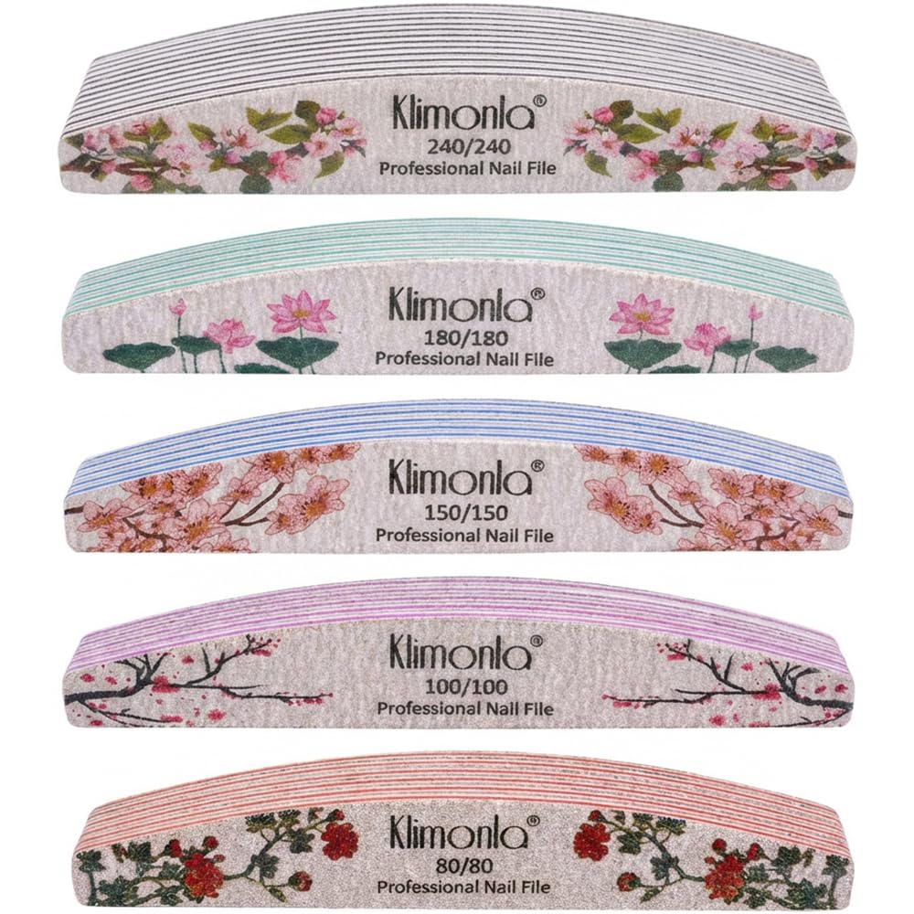 Klimonla floral nail files set with colorful designs for natural nails and acrylics