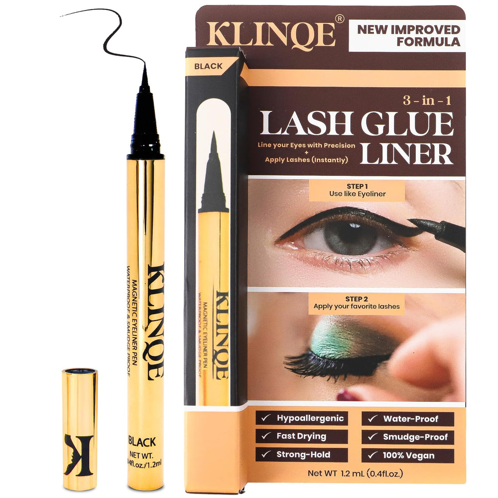 KLINQE Black Eyeliner Glue Pen for precise lash application and secure adhesion.