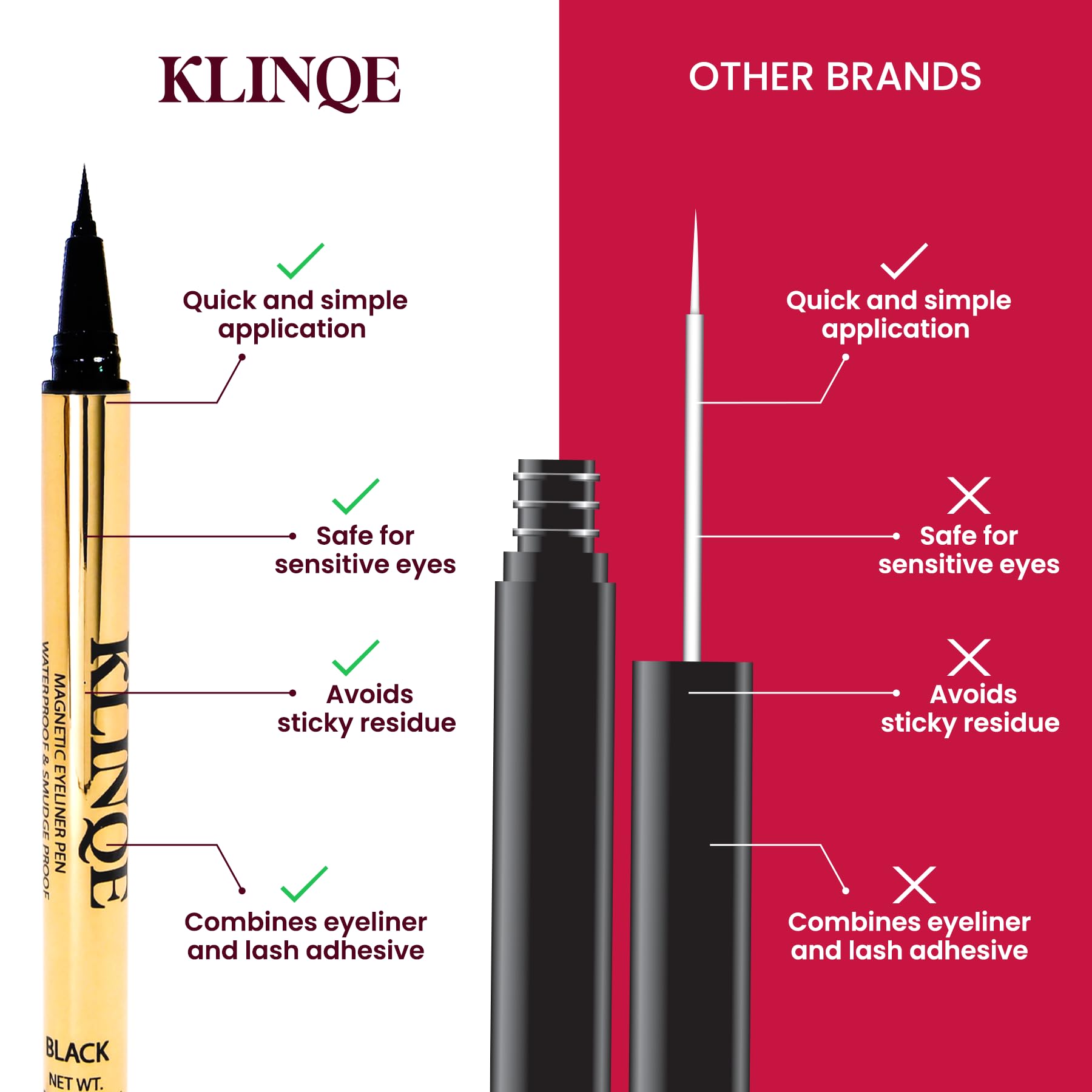 KLINQE Magnetic Liner with lashes enables effortless magnetic eye looks.