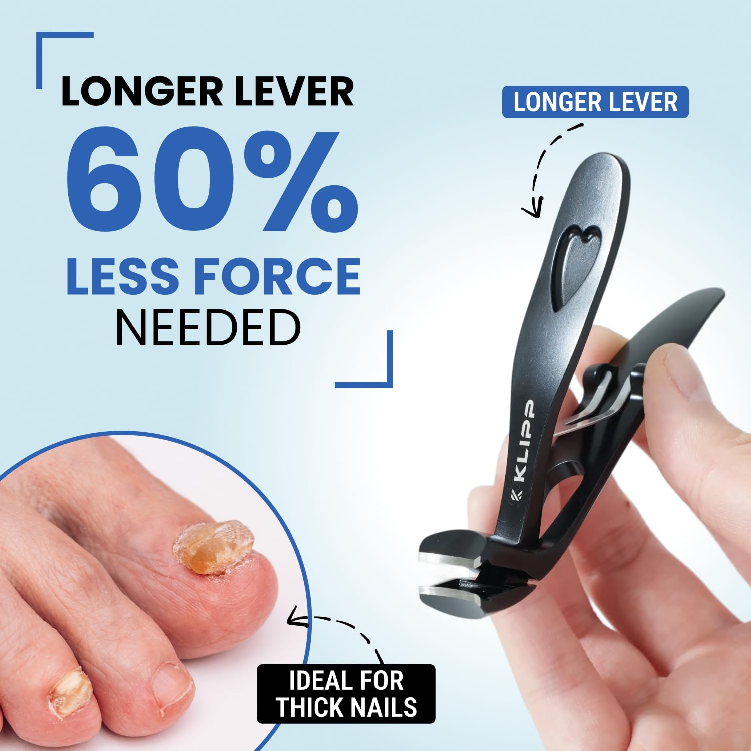 KLIPP Toenail Clippers long handle assists seniors with comfortable trimming.