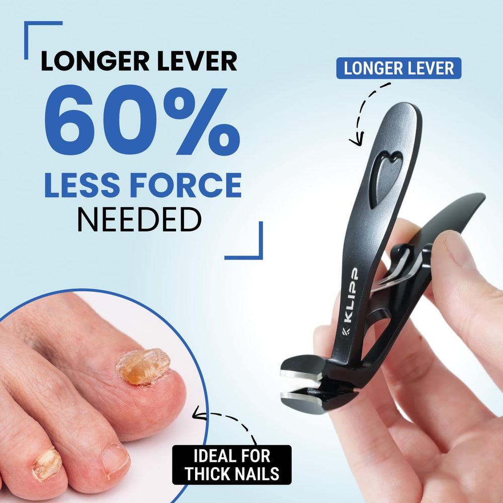 KLIPP Toenail Clippers long handle assists seniors with comfortable trimming.