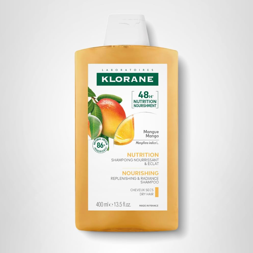 Klorane champú mango, aplicación diaria para cabello suave y brillante.