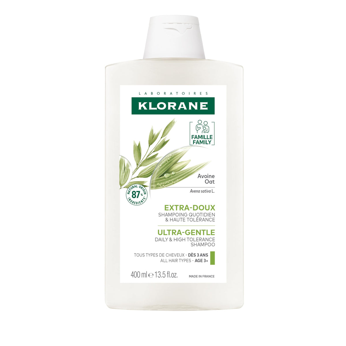 Klorane Champú Ultra Suave con Avena para cabello suave y limpio