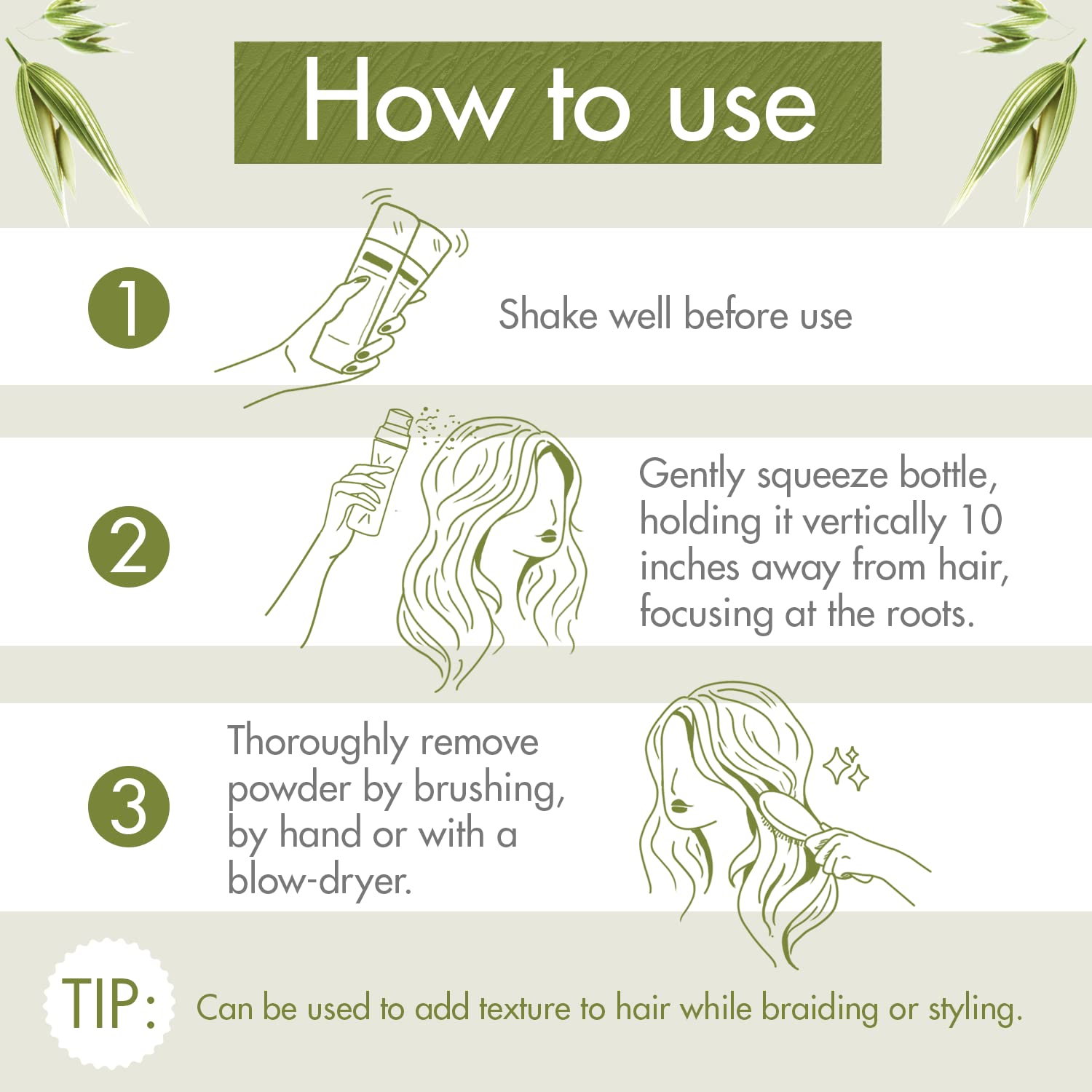 Klorane Oat Milk dry shampoo application demonstrating non-aerosol use.