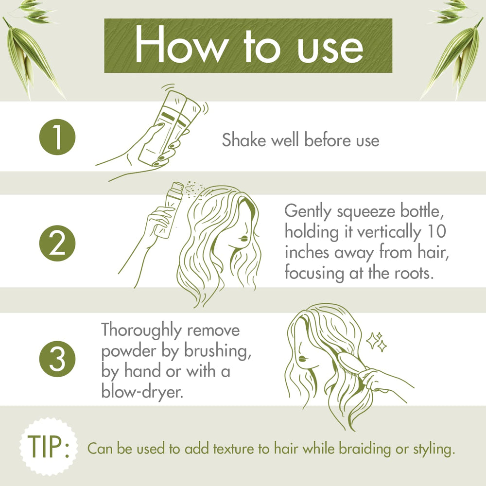 Klorane Oat Milk dry shampoo application demonstrating non-aerosol use.