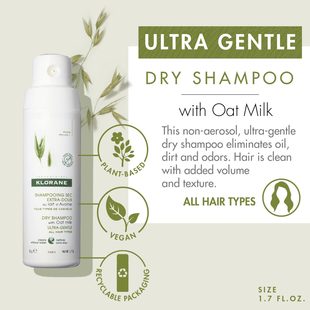 Klorane Dry Shampoo Oat Milk ultra-fine powder blends invisibly for texture and volume.